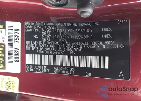 2014 Toyota Sienna Se 8 Passenger z USA, uszkodzony, nr VIN 5TDXK3DC4ES496777